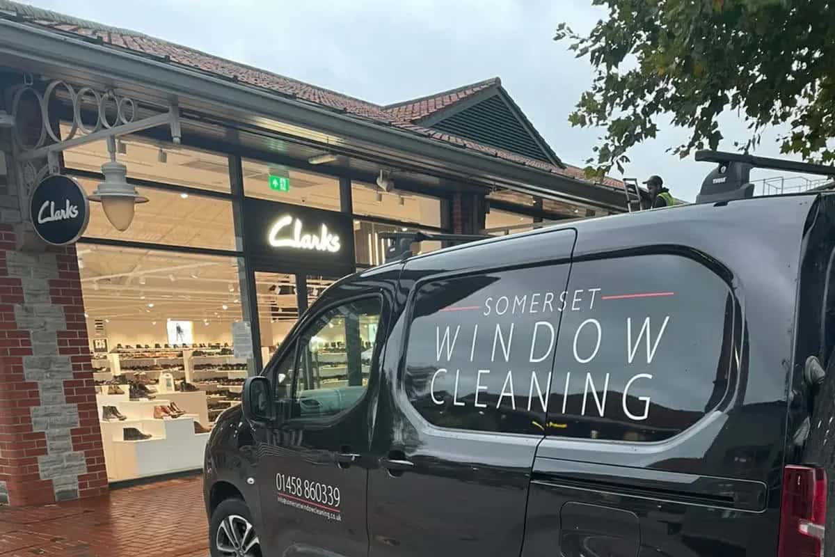 Somerset Window Cleaning at the Clarks shop during a commercial clean