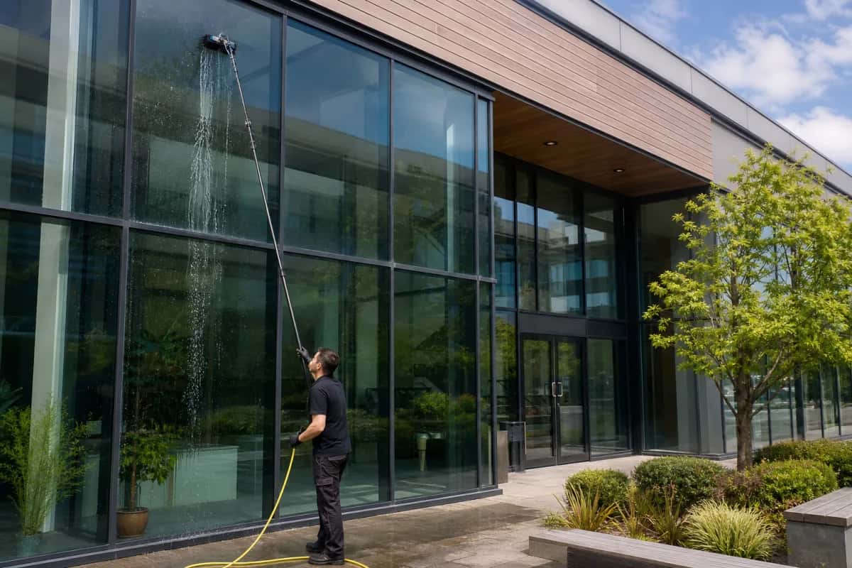 Somerset Window Cleaning crew working on commercial business premises