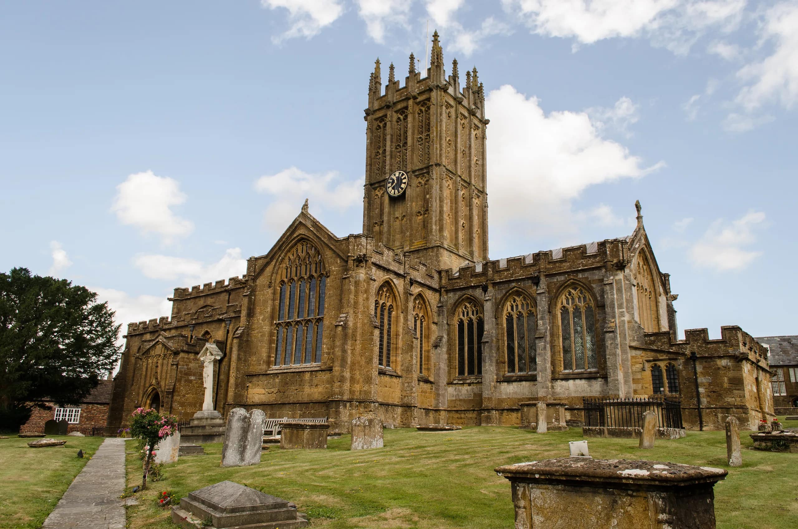 The Minster Church of St Mary in Ilminster in warm evening light