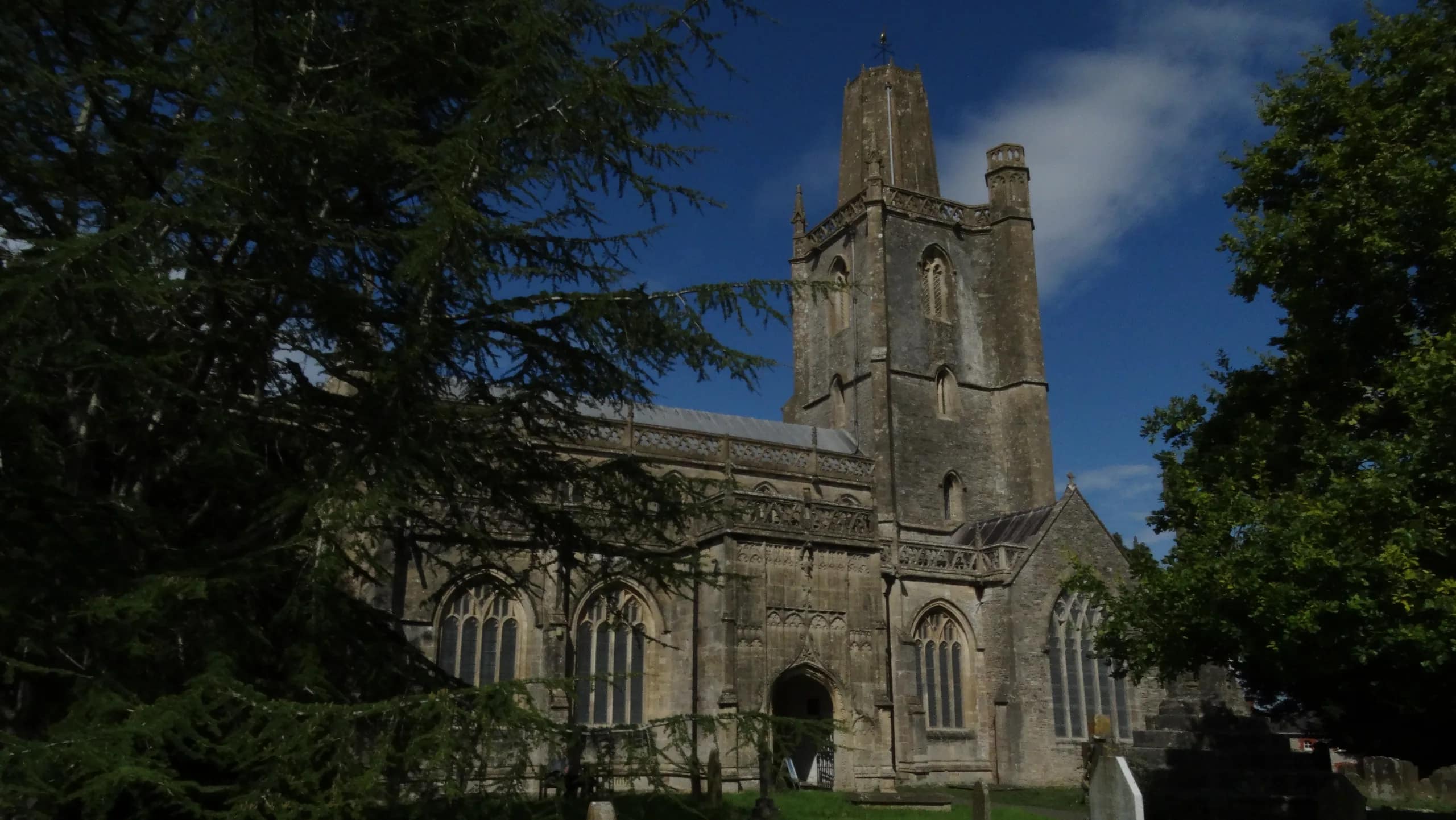 St Mary's Church in Yatton under a blue sky