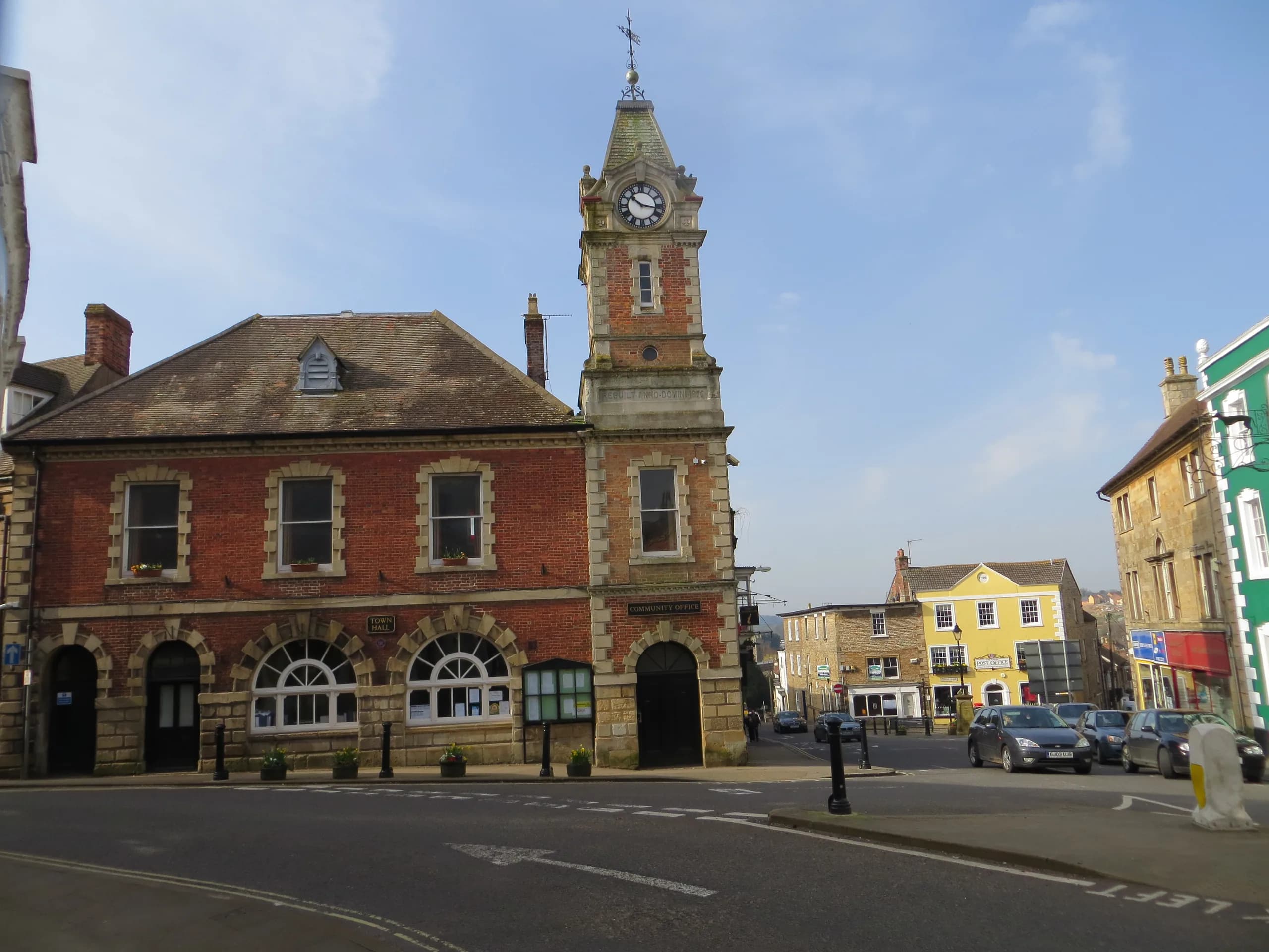 Wincanton Town Hall and its clock tower on Market Place