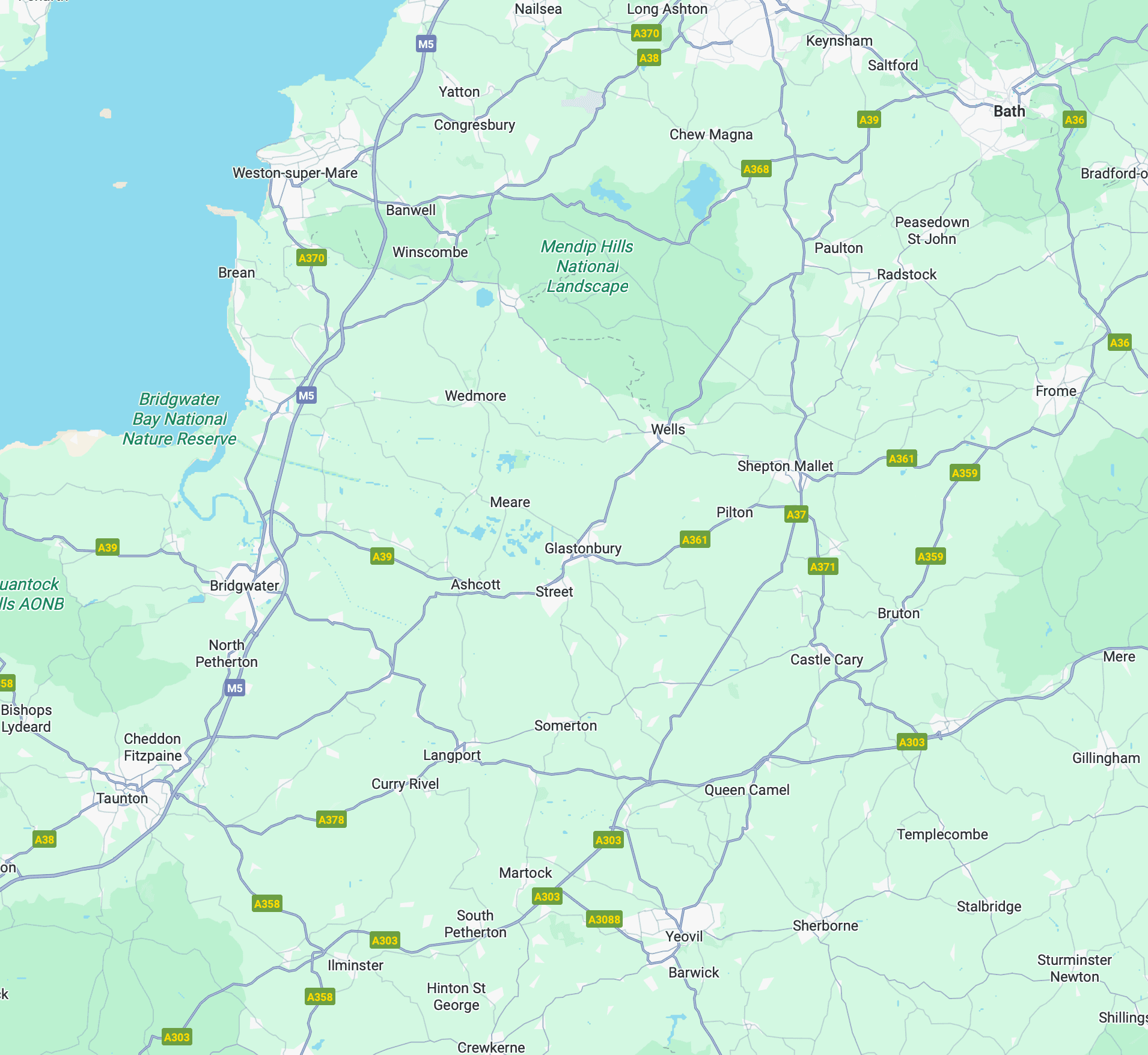 Coverage map showing Somerset window cleaning service areas