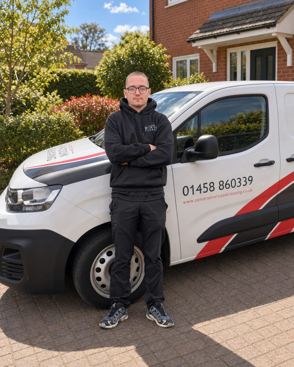 Portrait of Carlo beside a Somerset Window Cleaning van