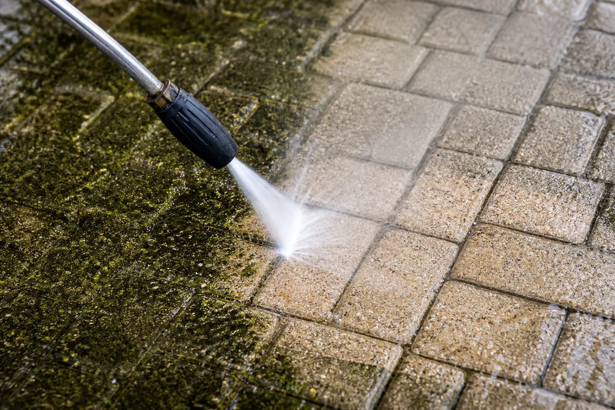 Professional pressure washing a driveway in Somerset