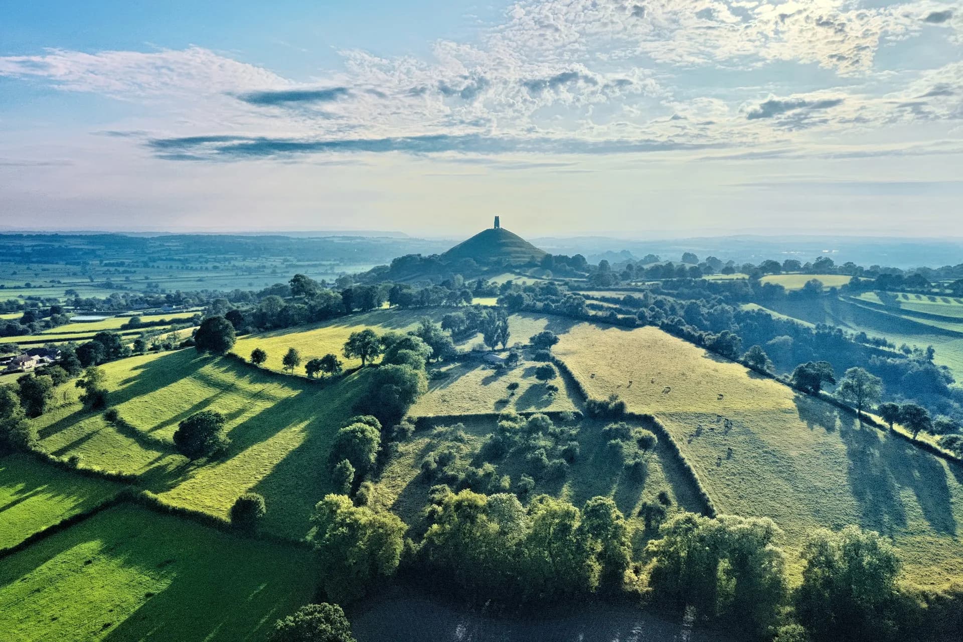 Glastonbury Tor rising above the Somerset Levels
