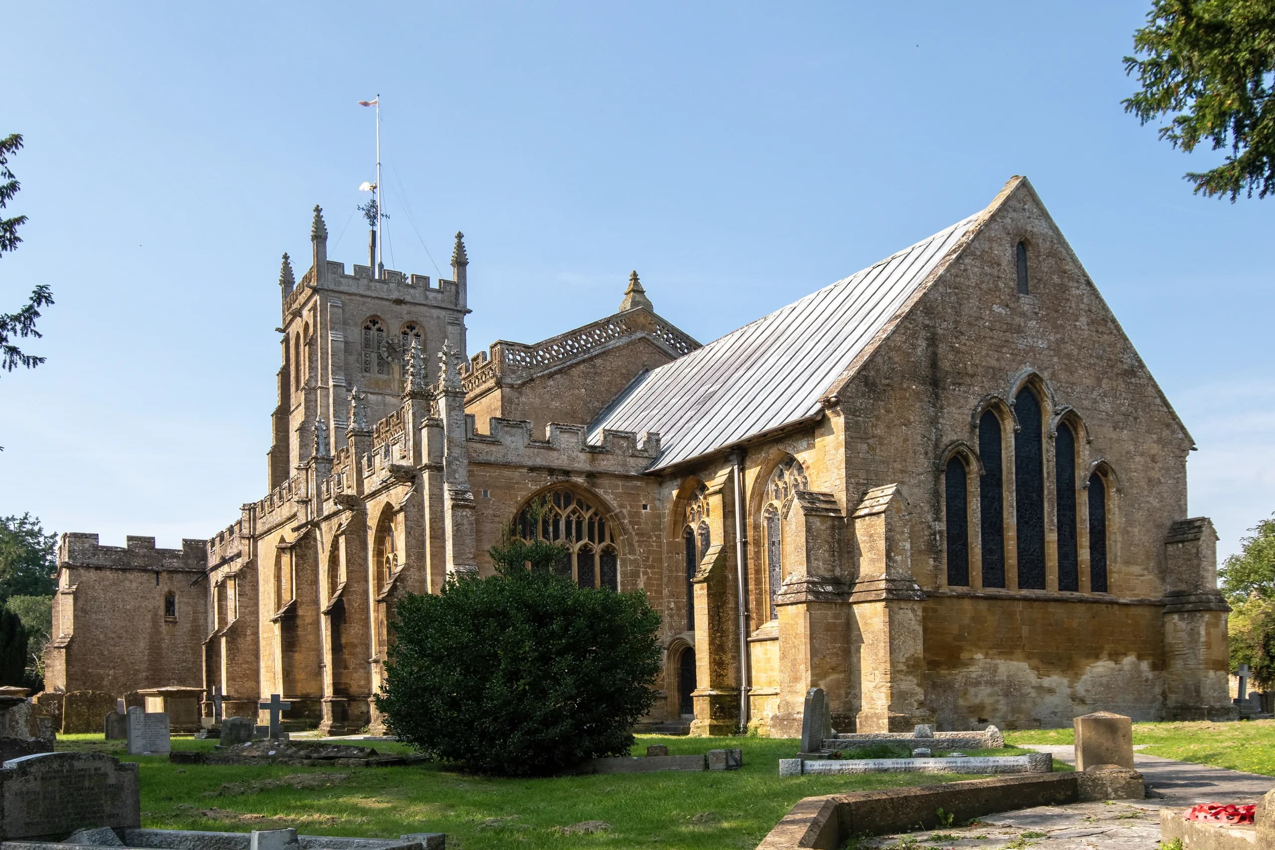 All Saints Church in Martock, built in golden Ham stone