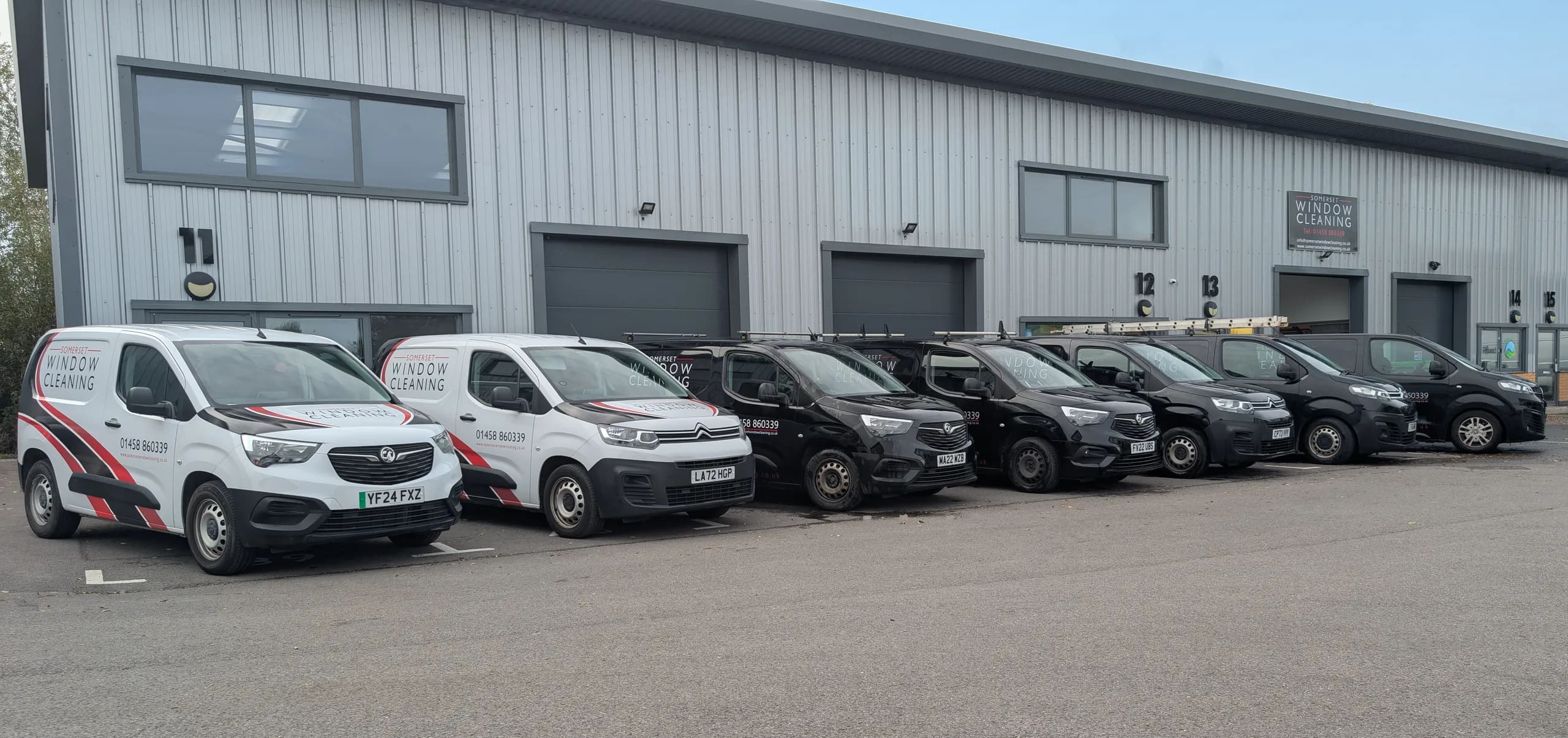 Our vans lined up outside our unit in Street