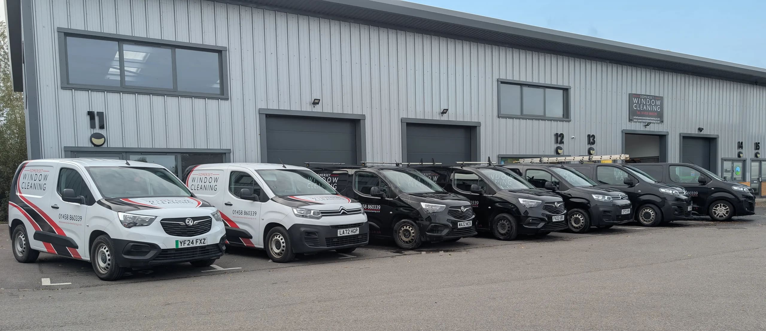 Our vans lined up outside our unit in Street